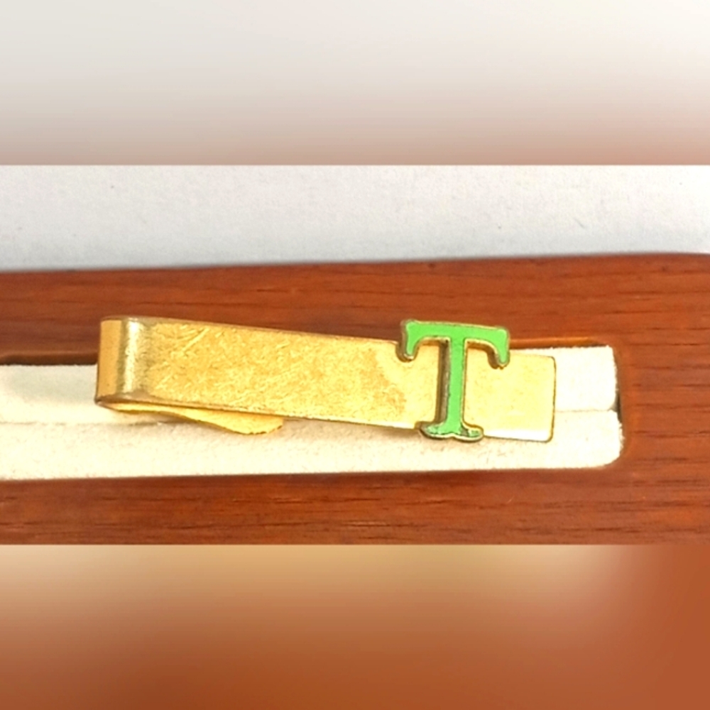 Unisex Letter T Tie Clip Vintage Gold